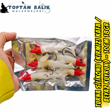 Fırsat Paketi: Turna Silikonu 10cm 18gr - Kırmızı Kafa Beyaz (5’li Set)