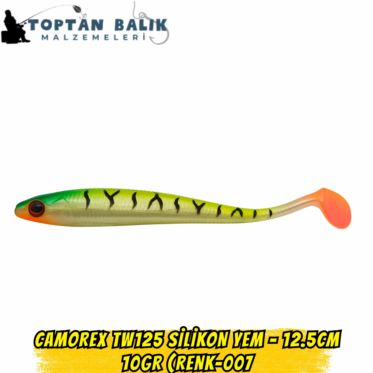 Camorex TW125 Silikon Yem - 12.5cm 10gr (Renk-007 Yeşil Kafa Sarı Üstü Siyah Çizgili)