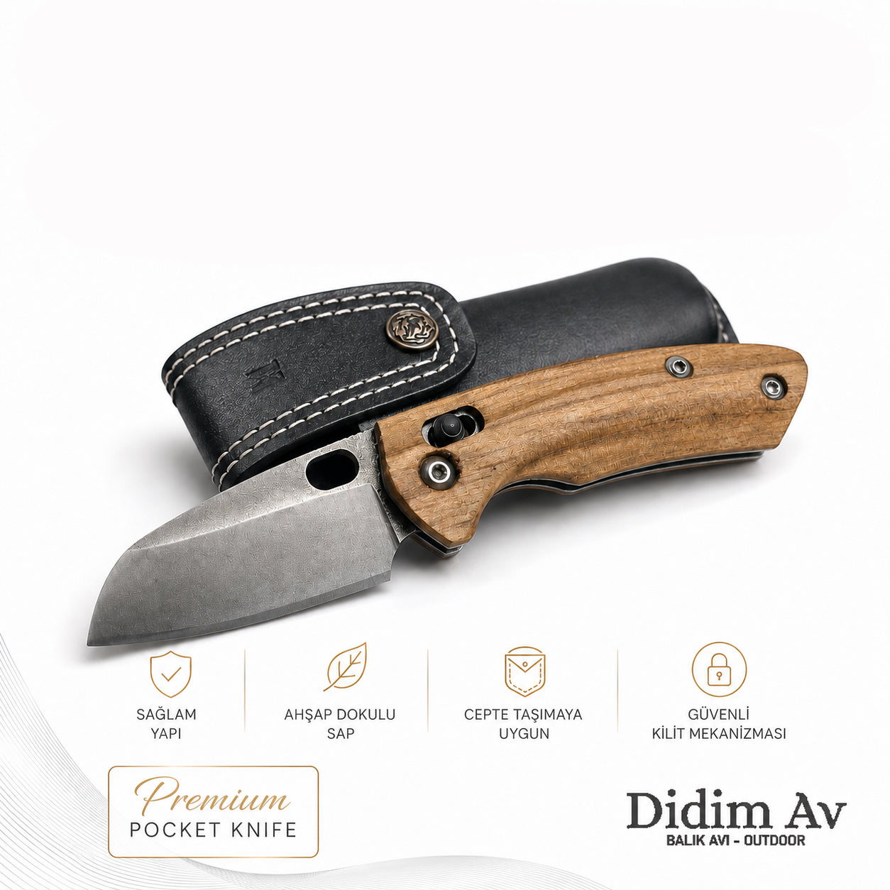 Doğal Ahşap Saplı Yandan Kilitli Katlanır Cep Bıçağı - 16cm