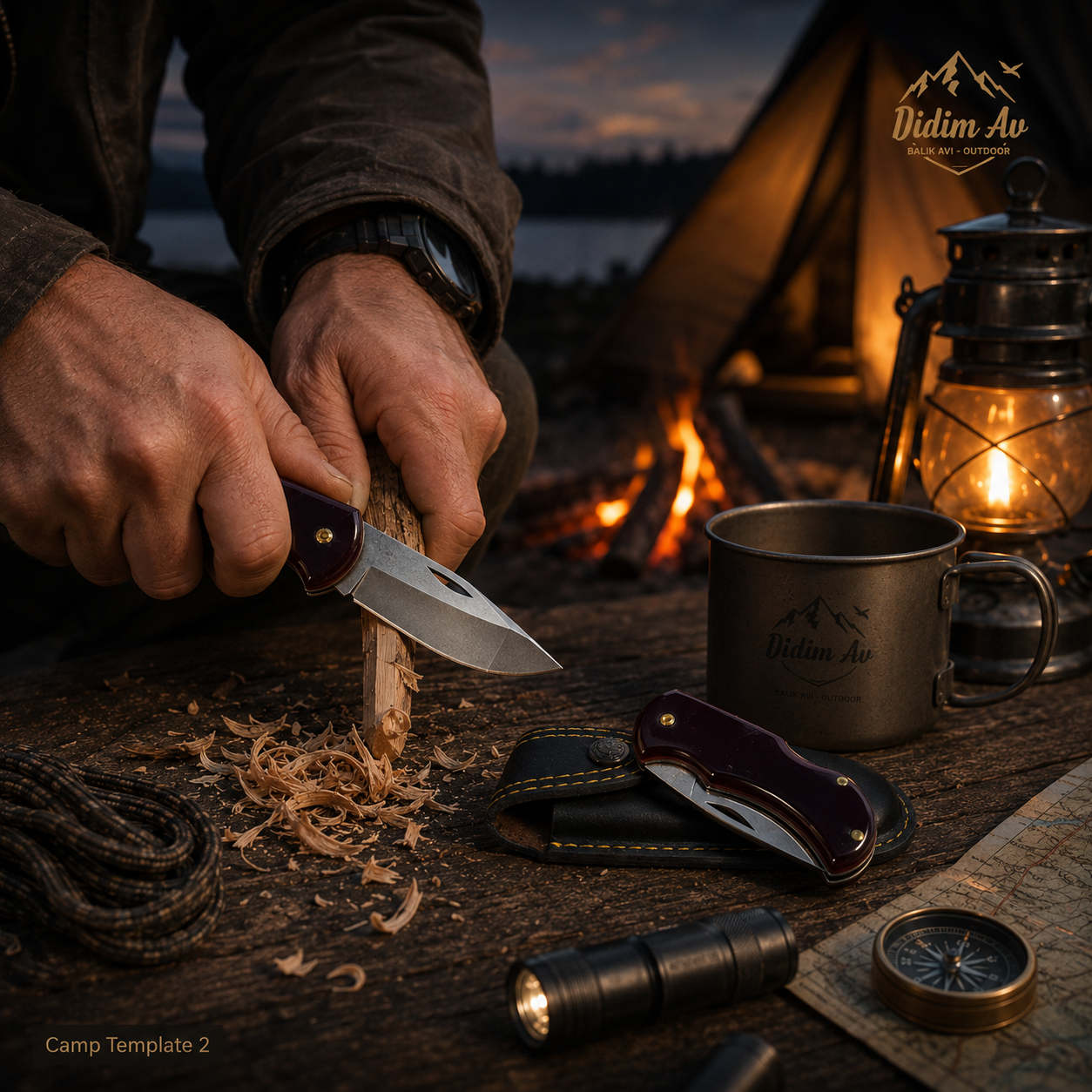 Kehribar Saplı Katlanır Cep Bıçağı – Kılıflı Outdoor Bıçak