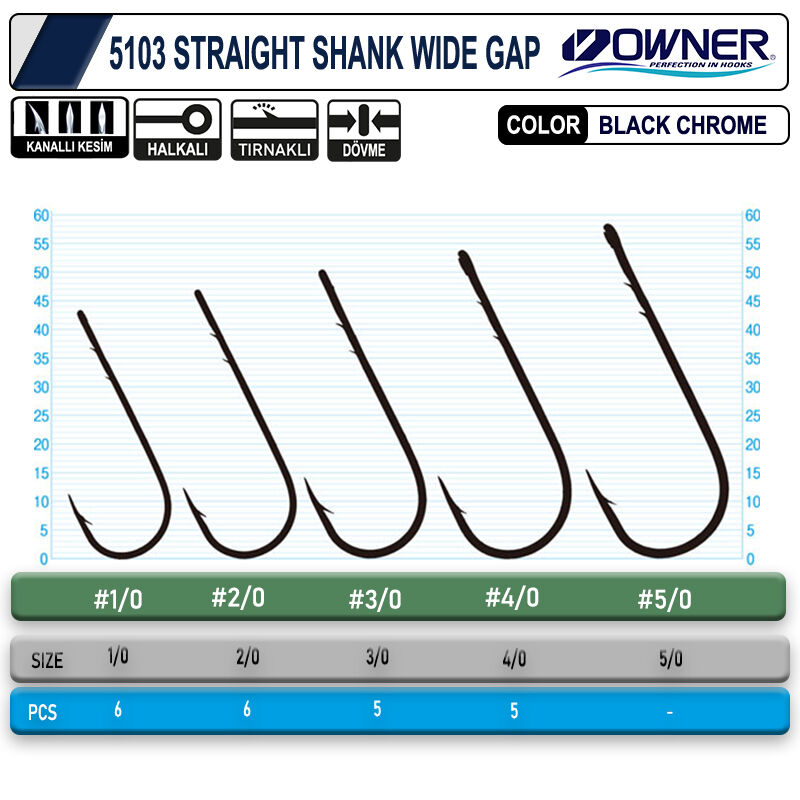 Owner 5103 Straight Shank Wide Gap Uzun Pala Lüfer İğnesi