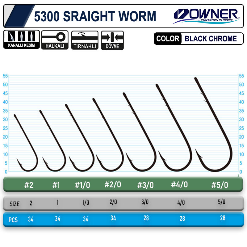 Owner 5300 Straight Shank Black Chrome İğne