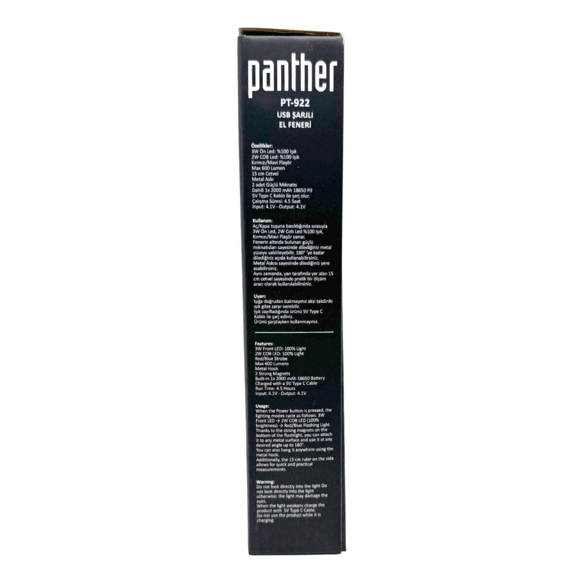PANTHER PT-922 USB ŞARJLI EL FENERİ