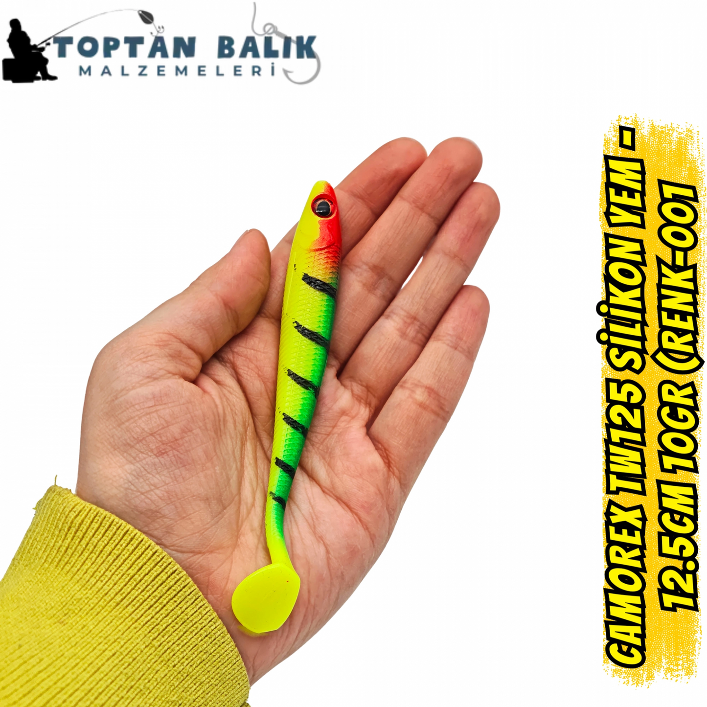 Camorex TW125 Silikon Yem - 12.5cm 10gr (Renk-001 Kırmızı Kafa Yeşil Siyah Çizgili)