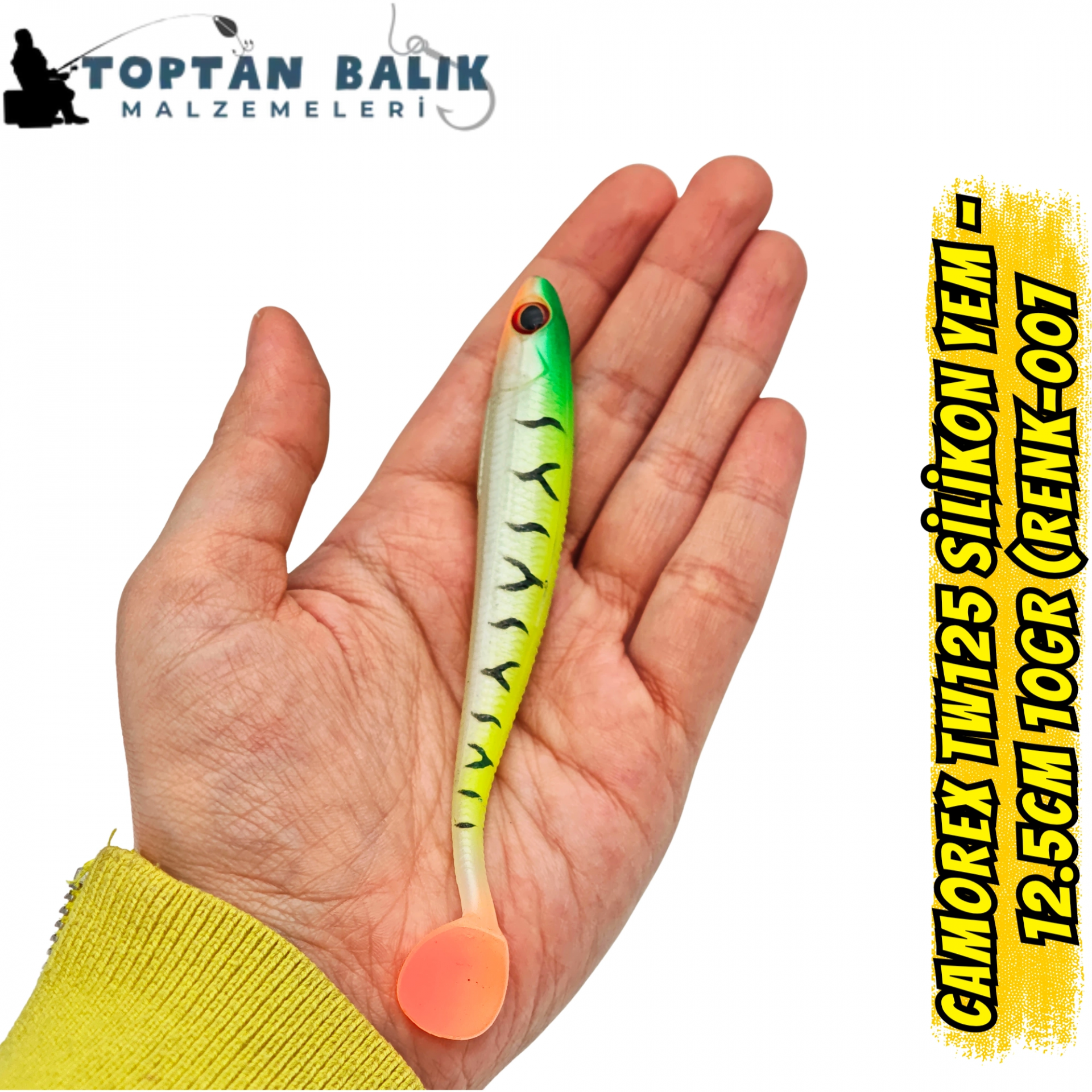 Camorex TW125 Silikon Yem - 12.5cm 10gr (Renk-007 Yeşil Kafa Sarı Üstü Siyah Çizgili)