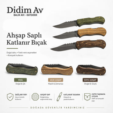 Ahşap Şaplı Sırttan Kilitli Çakı