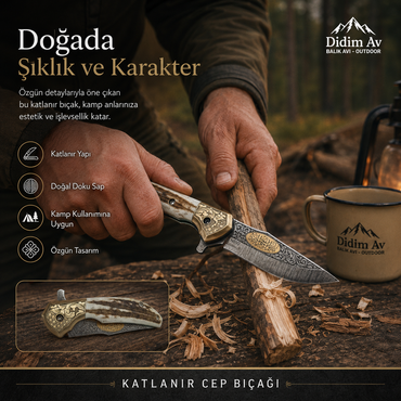 Özel El Yapımı Atın İşlemeli Geyik Boynuzu Kabza Çakı
