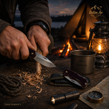 Kehribar Saplı Katlanır Cep Bıçağı – Kılıflı Outdoor Bıçak