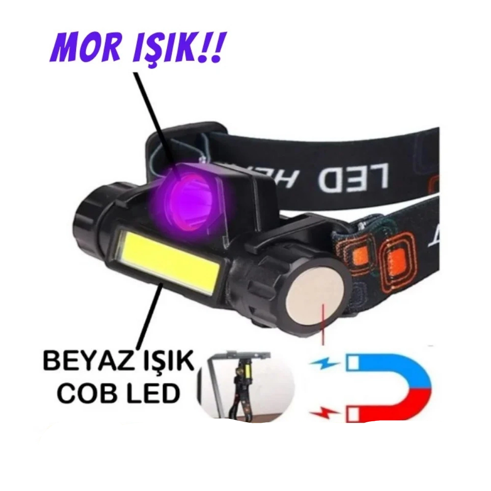 Profesyonel Mor Işıklı (UV) LED Kafa Lambası - Balıkçılık ve Gece Avcılığı İçin