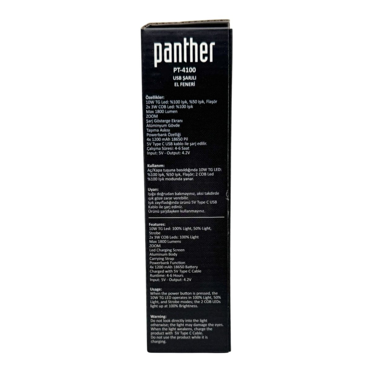 PANTHER PT-4100 USB ŞARJLI EL FENERİ
