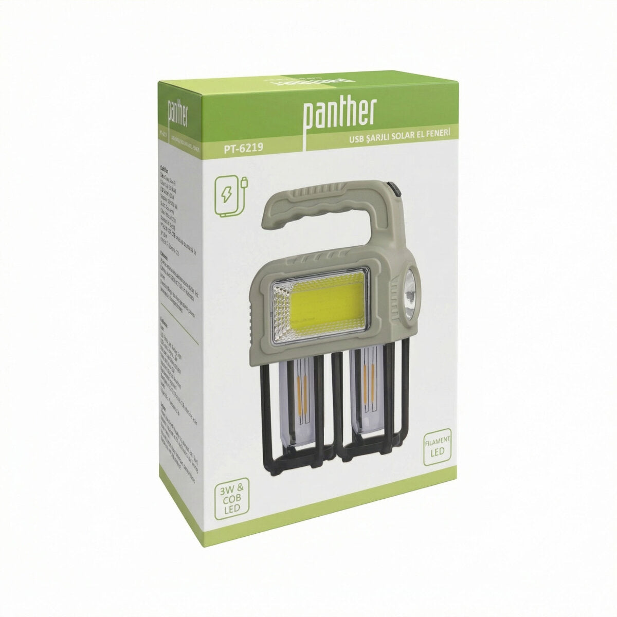 PANTHER PT-6219 USB ŞARJLI SOLAR EL FENERİ
