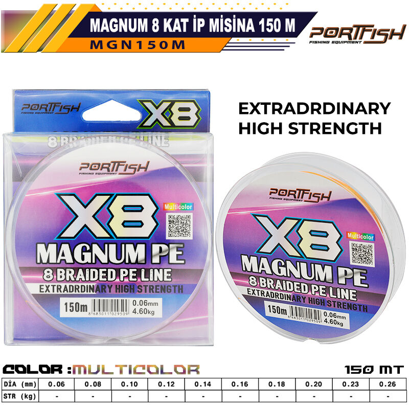 Portfish Magnum 8 Kat İp Misina 150 mt Multi Color