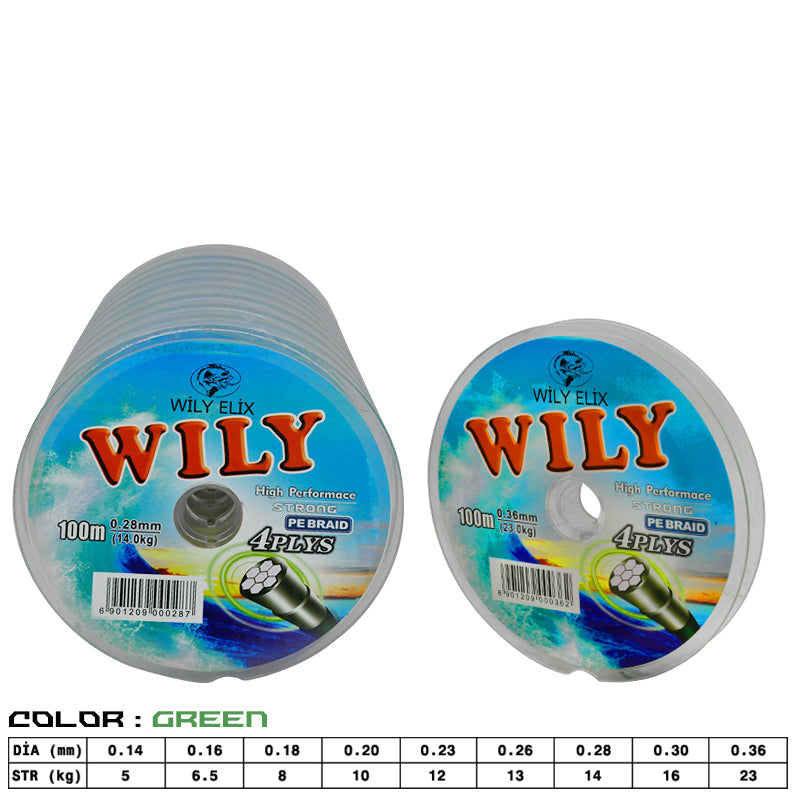 Wily Elix 4 Kat İp Misina Yeşil 100 Mt Devamlı 10 Adetli